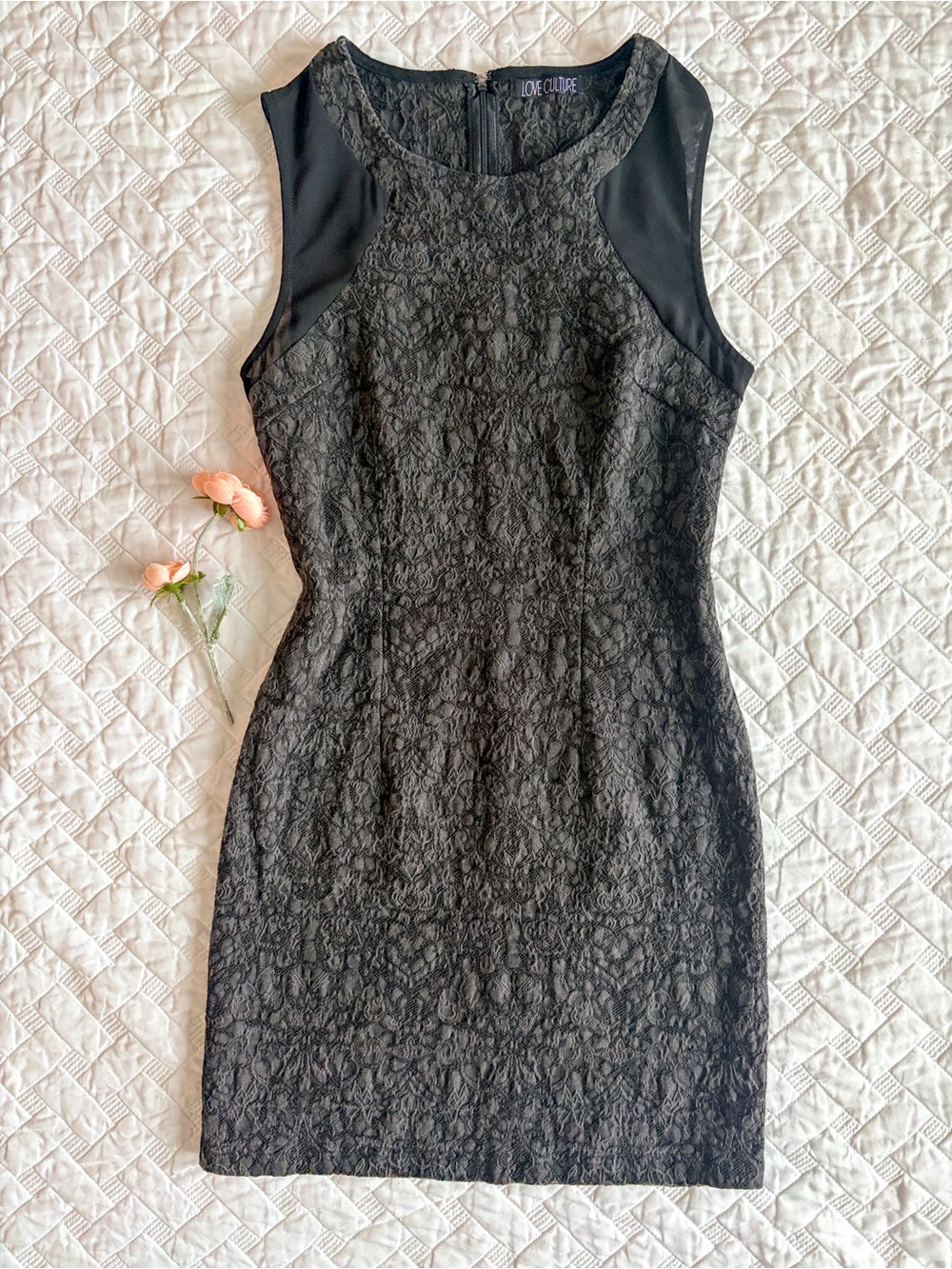 Love Culture Black Lace Sheath Mini Dress Mesh Panels Party XS/S Cocktail